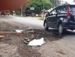 Jalan Lintas Sumatera di Dharmasraya Rusak Berat