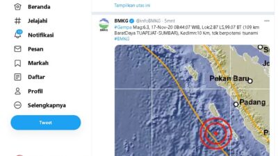 Ini Penjelasan BMKG tentang Gempa M6.3 di Perairan Mentawai