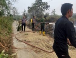 Petugas Padamkan Api di Lahan Sawit Sungai rumbai