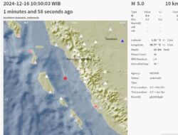 Gempa M5.0 Guncang Kota Padang dan Sekitarnya