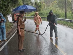 Petugas Damkar Agam Bersihkan Tumpahan Solar di Jalan Lintas Bukittinggi-Medan 