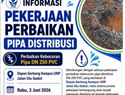 Perbaikan Pipa Distribusi DN 250 PVC, Pelanggan di Lima Kawasan Diminta Menampung Air